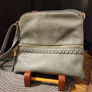 Grey Leather Crossbody, Fun Purse, Leopard Lining.